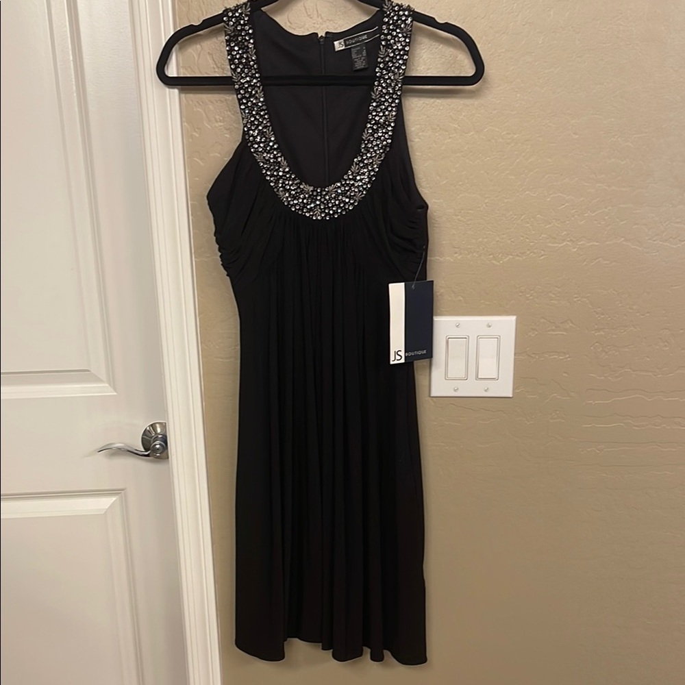 JS Boutique Black and Silver Embellished Halter Mini Dress